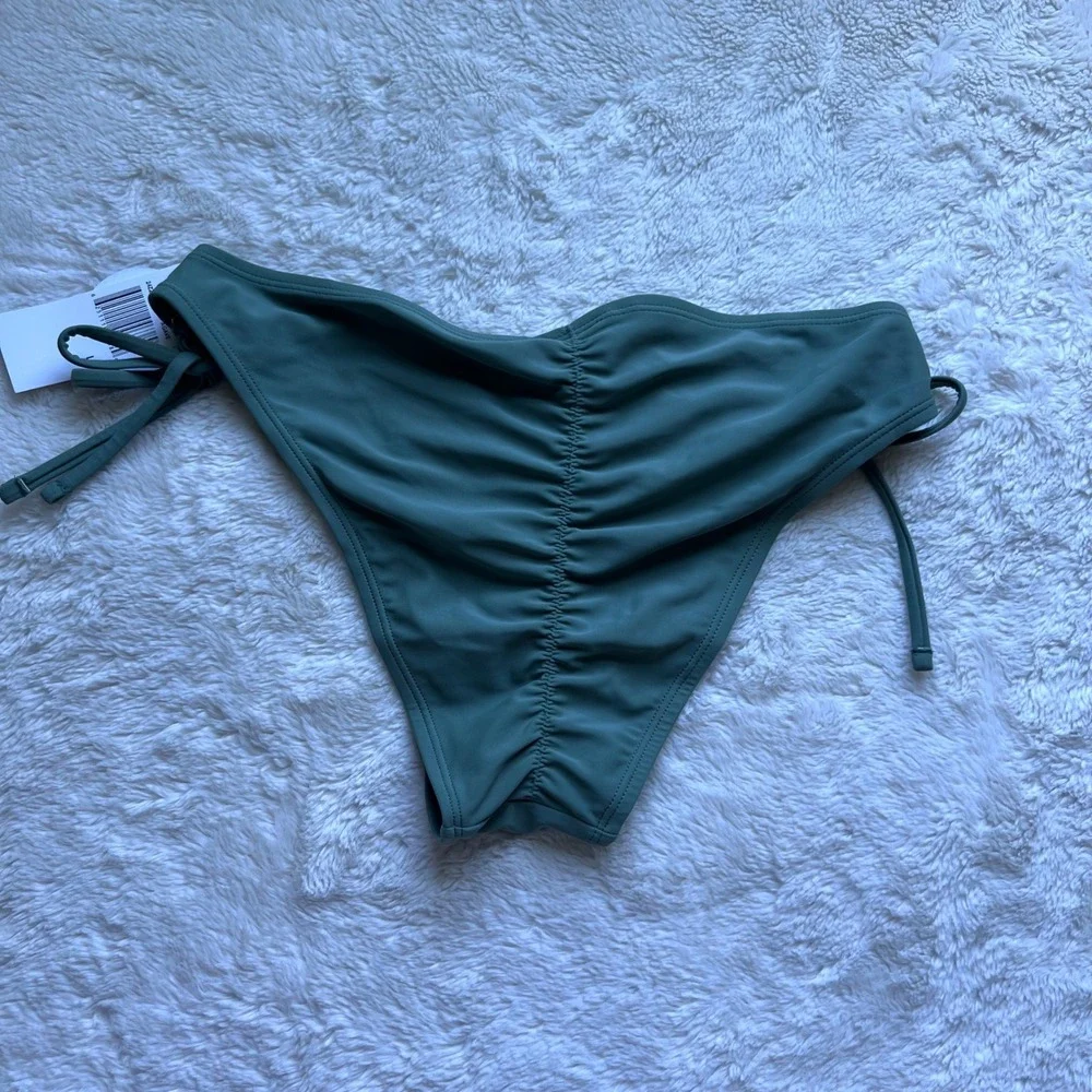 Hot Water Agave Green Side Tie Ruched Back Bikini Bottoms Large 24ZZ0140 New